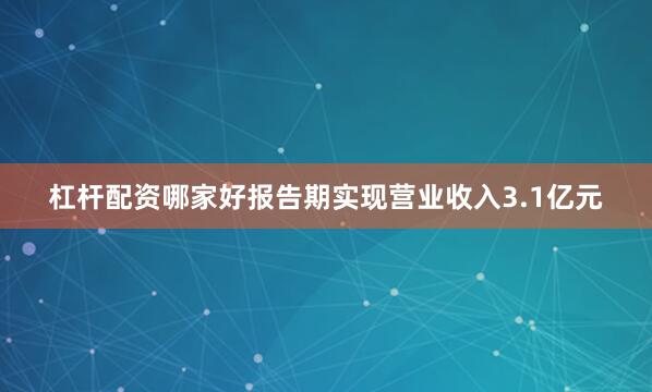 杠杆配资哪家好报告期实现营业收入3.1亿元